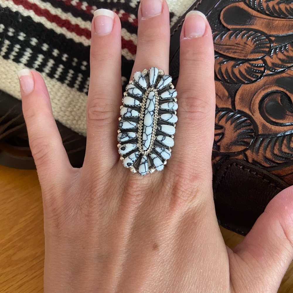 Stamped howlite sterling silver ring